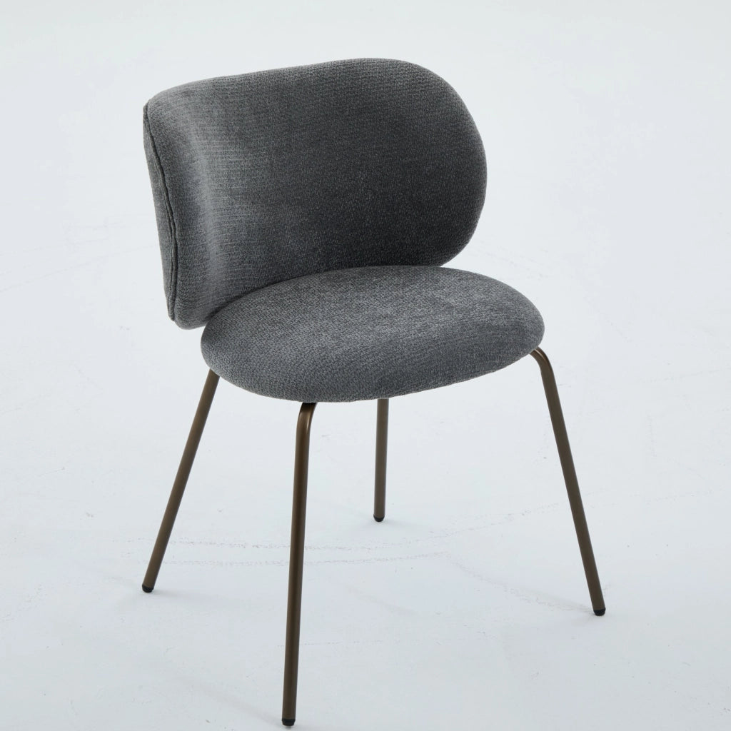 Sedia da pranzo in chenille moderna - Zephmum- Schienale curvo comodo gambe in bronzo, set di 2, grigio