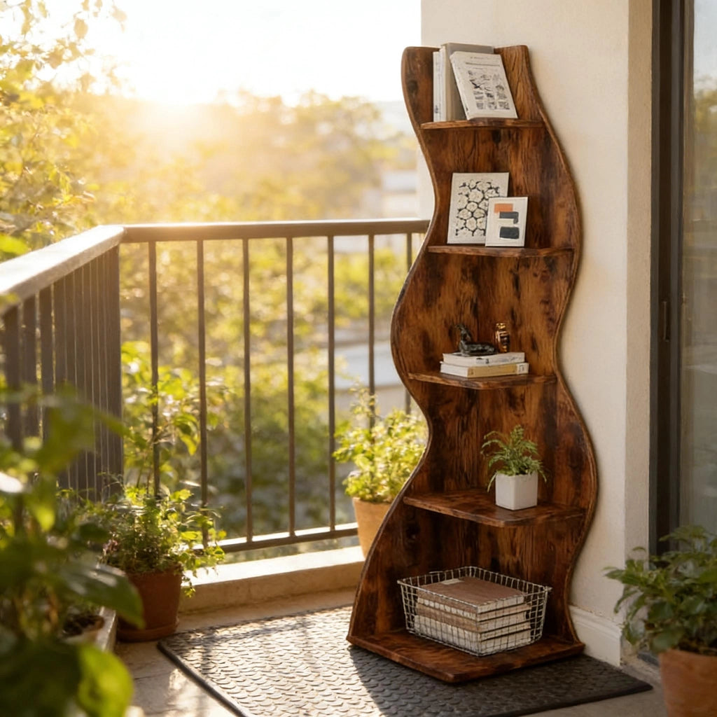 LIBRERIA ANGOLARE 5 ripiani marrone in legno