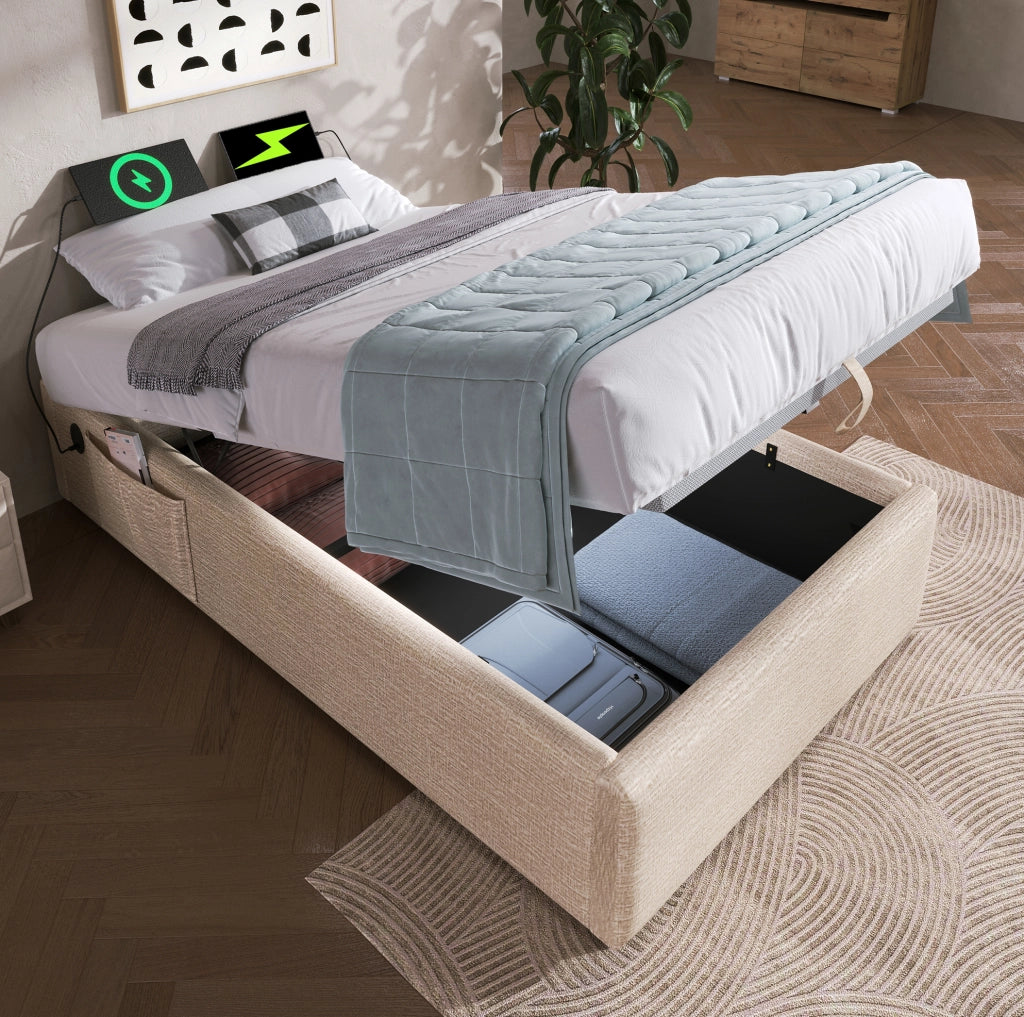 Letto contenitore 90 x 200 cm con ricarica USB e Type-C