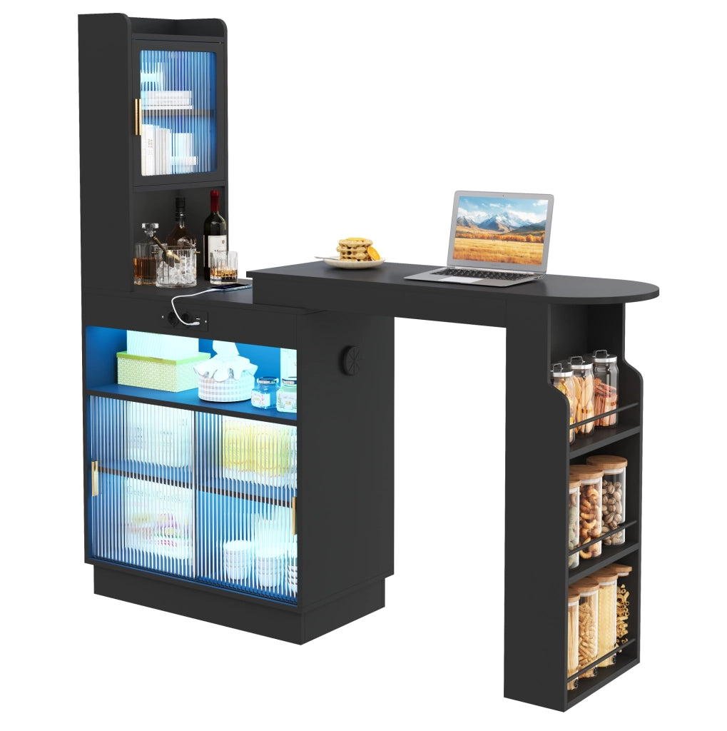 Bar estensibile 131-170x40x170 cm in MDF nero con contenitore integrato