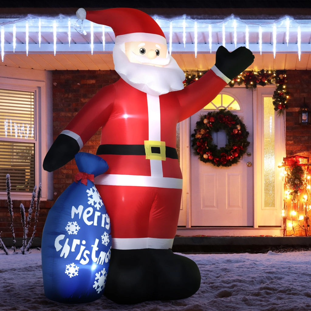Babbo Natale Gonfiabile con Luci LED Bianche e Gonfiatore Incluso, 146x77x238 cm