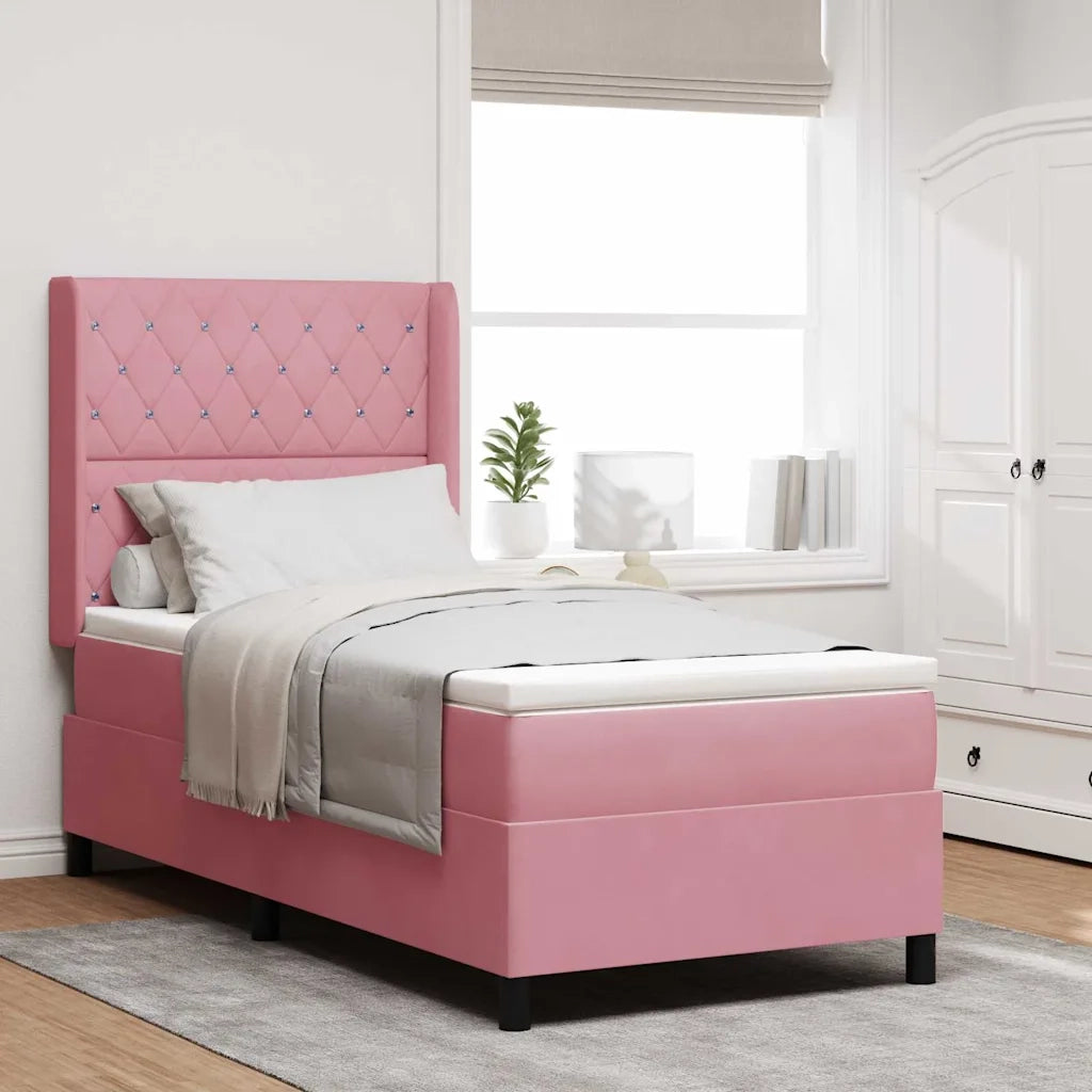 Letto a molle con materasso Rosa 100 x 200 cm Velluto