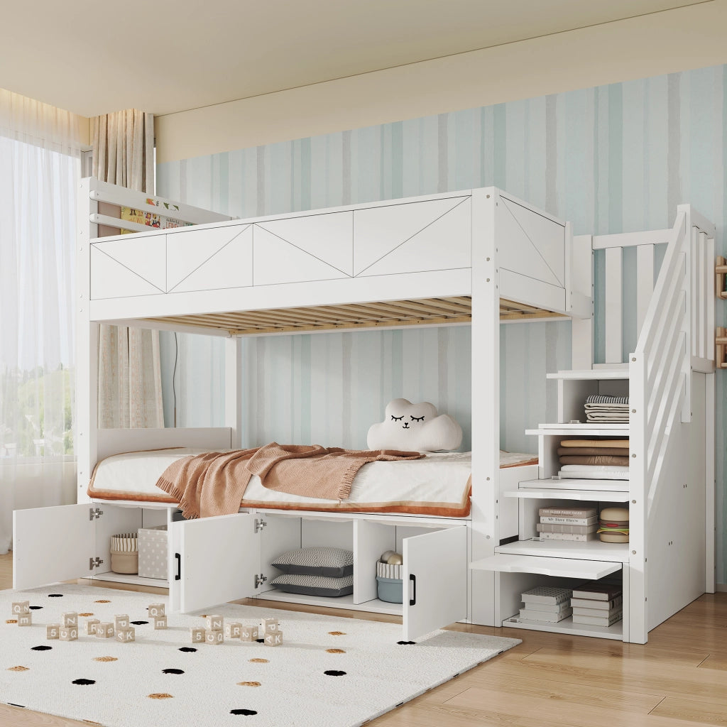 letto a castello in legno massiccio e mdf bianco 90x200 cm
