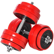 Set Manubri Regolabili 20/30 kg, 2-in-1 Manubri e Bilanciere, Acciaio/PP/Sabbia, Rosso/Nero, 21,5x21,5x3,8 cm, Fitness Casa