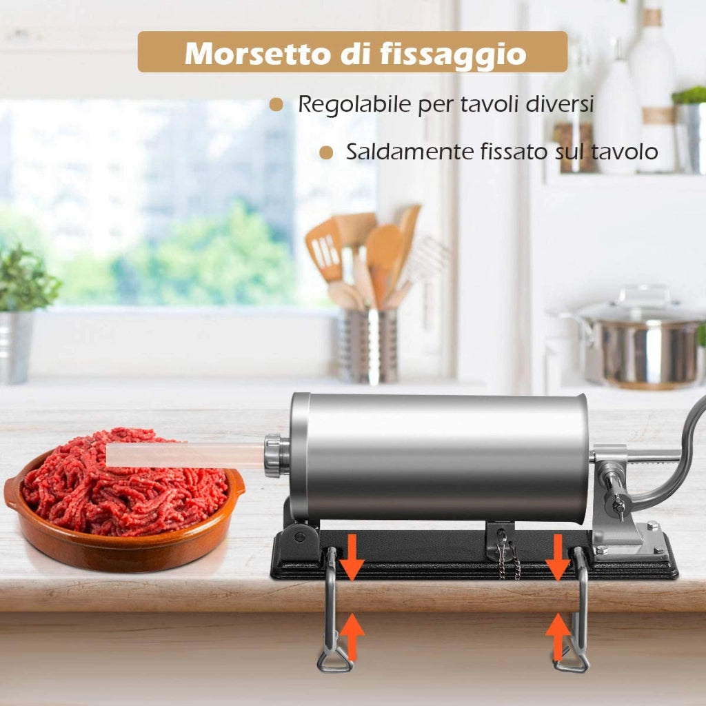 3kg Macchina insaccatrice per salsicce in acciaio inox con 4 tubi di riempimento, Insaccatrice manuale casa-Macchine da cucina
