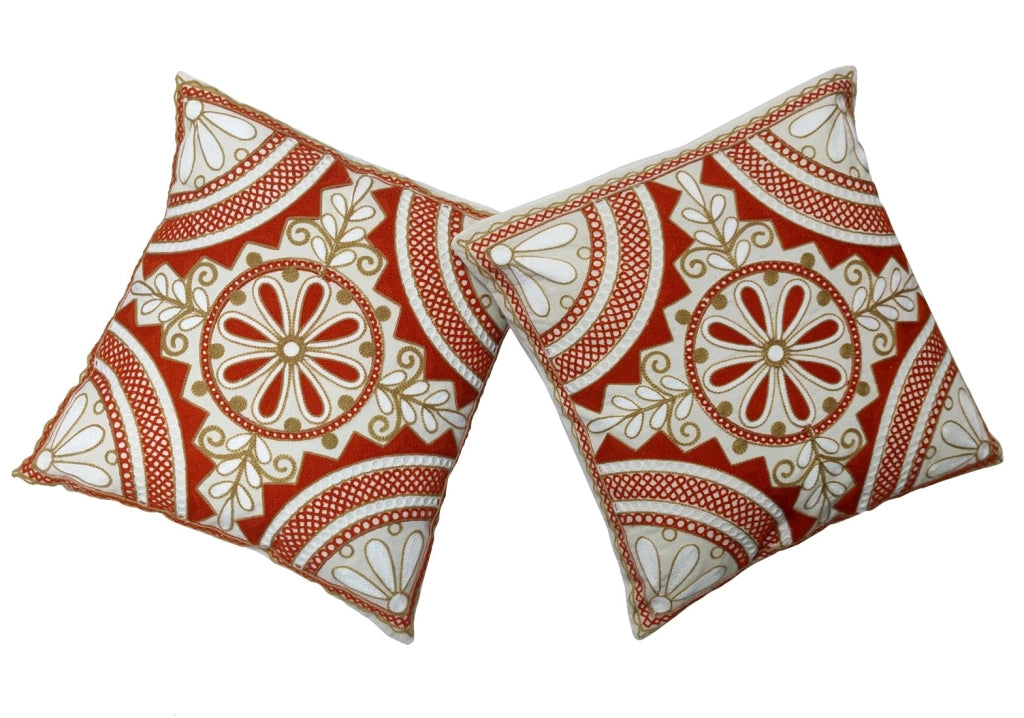 Set di 2 federe per cuscini, in cotone, ricamate, 40x40 cm, design etnico