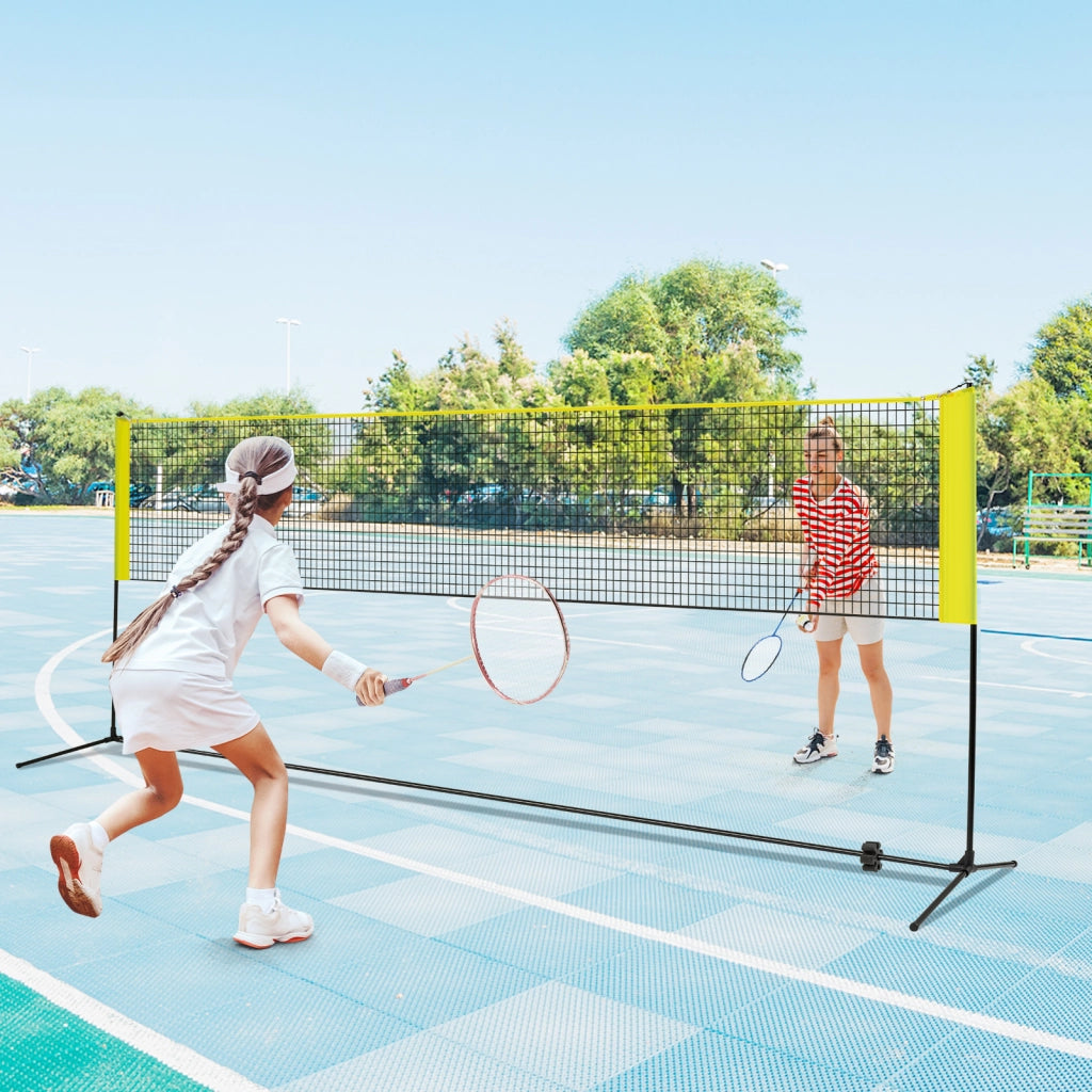 Set di racchette da badminton con 2 volani tappi per piedi, Set di rete da badminton regolabile 420x102x89-155cm Giallo