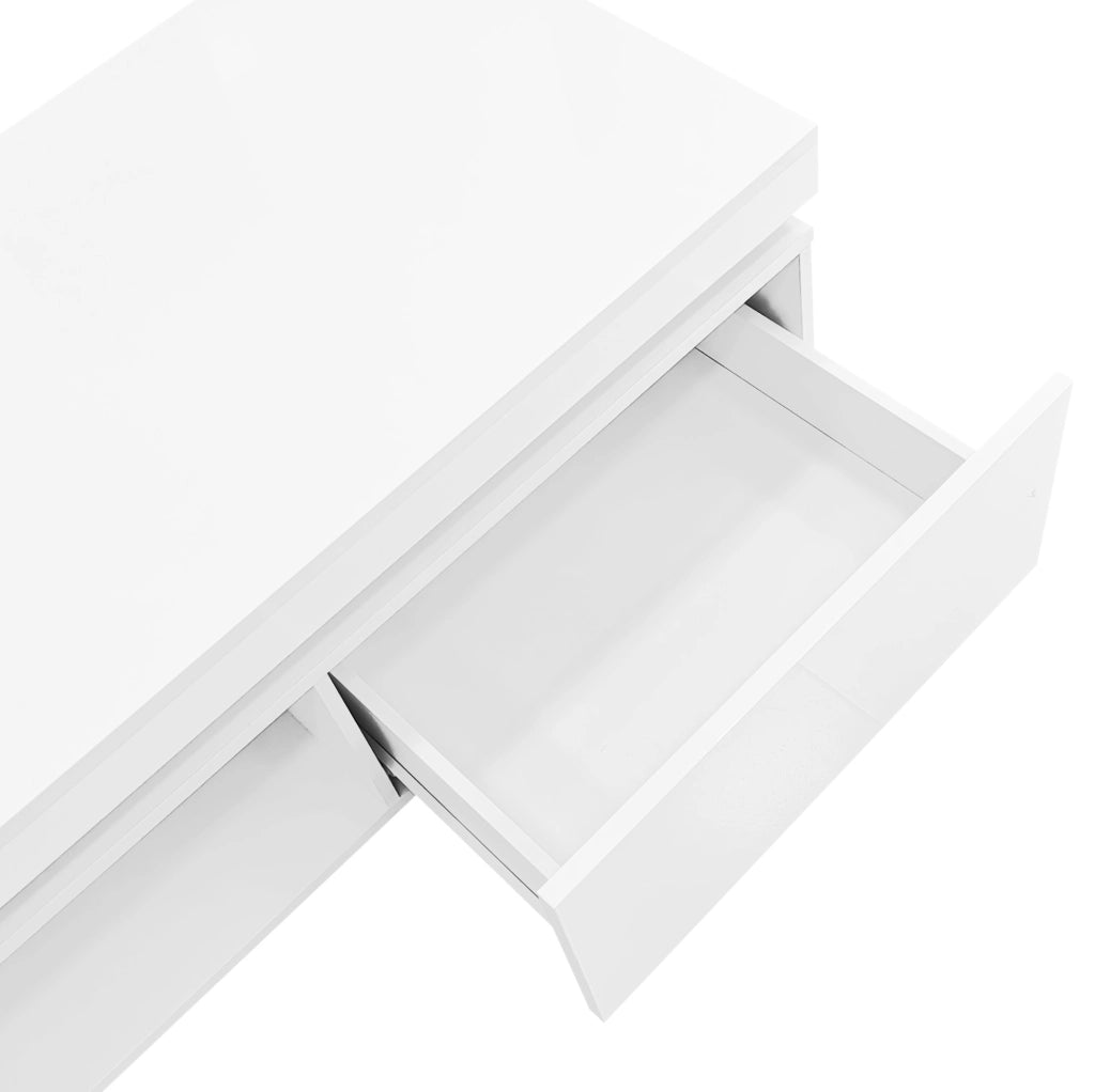 Tavolino da salotto moderno lucido con LED e cassetto 100x50x40;3 cm; bianco