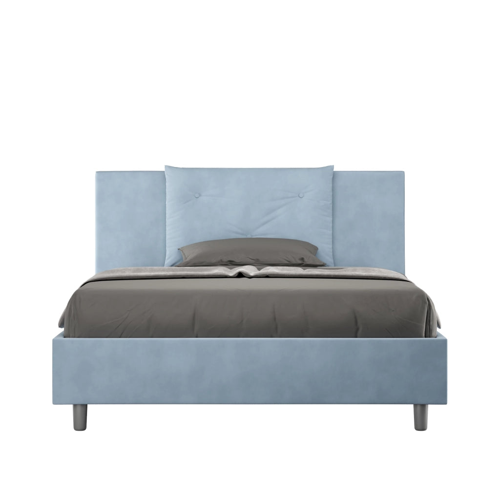 BS COM Letto queen size con rete imbottito 150x210 microfibra azzurro