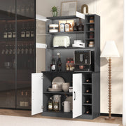 Mobile colonna da cucina con vano per microonde; ripiani regolabili e LED grigio e bianco 100 × 47 × 187 cm