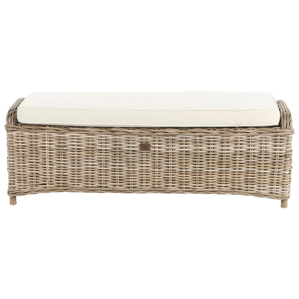 Panca da giardino 150 cm con poggiapiedi in rattan naturale bianco sporco Cuscini per esterni interni Giardino Patio Balcone