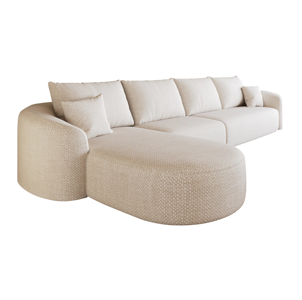 Divano angolare modulare a L 336x168x85 cm in tessuto bianco senza montaggio