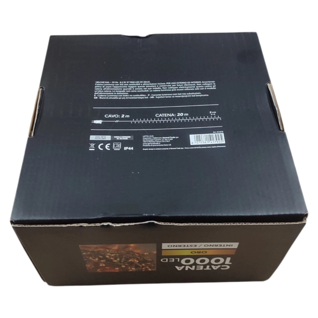 LUCI LED ORO 1000 LED 20 MT INTERNO ESTERNO CAVO TRASPARENTE
