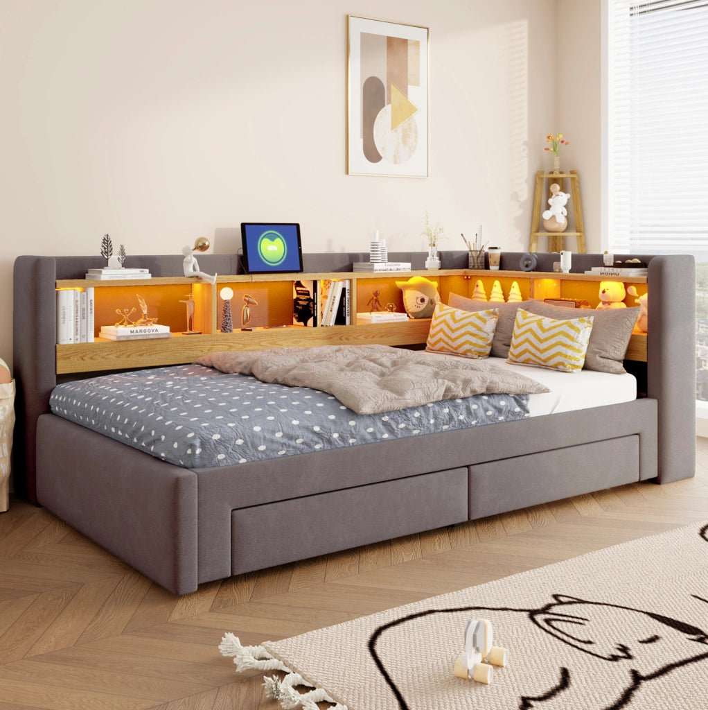 LETTO Divano 90x200 cm Estraibile 180x200 cm Grigio con LED e Presa