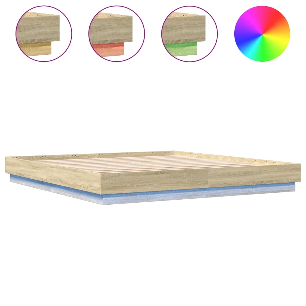 Giroletto con Luci LED-Struttura Letto Rovere Sonoma 200x200 cm