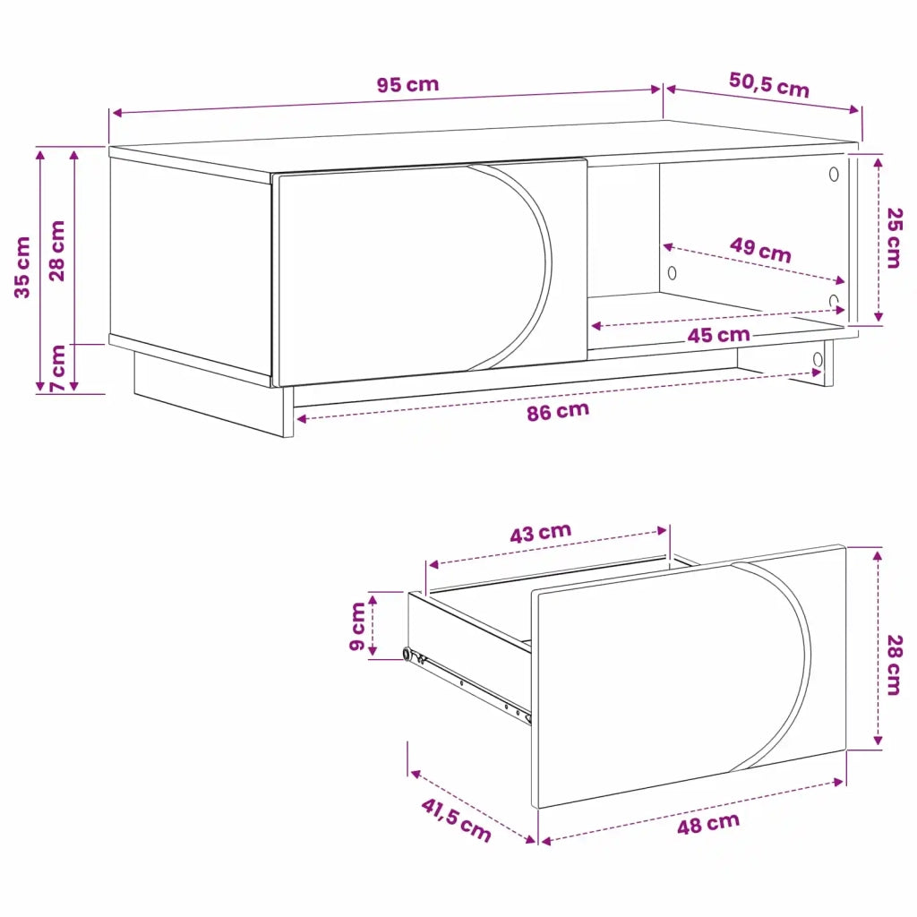 Tavolino da salotto Sonoma grigio 95 x 50,5 x 35 cm 8011447