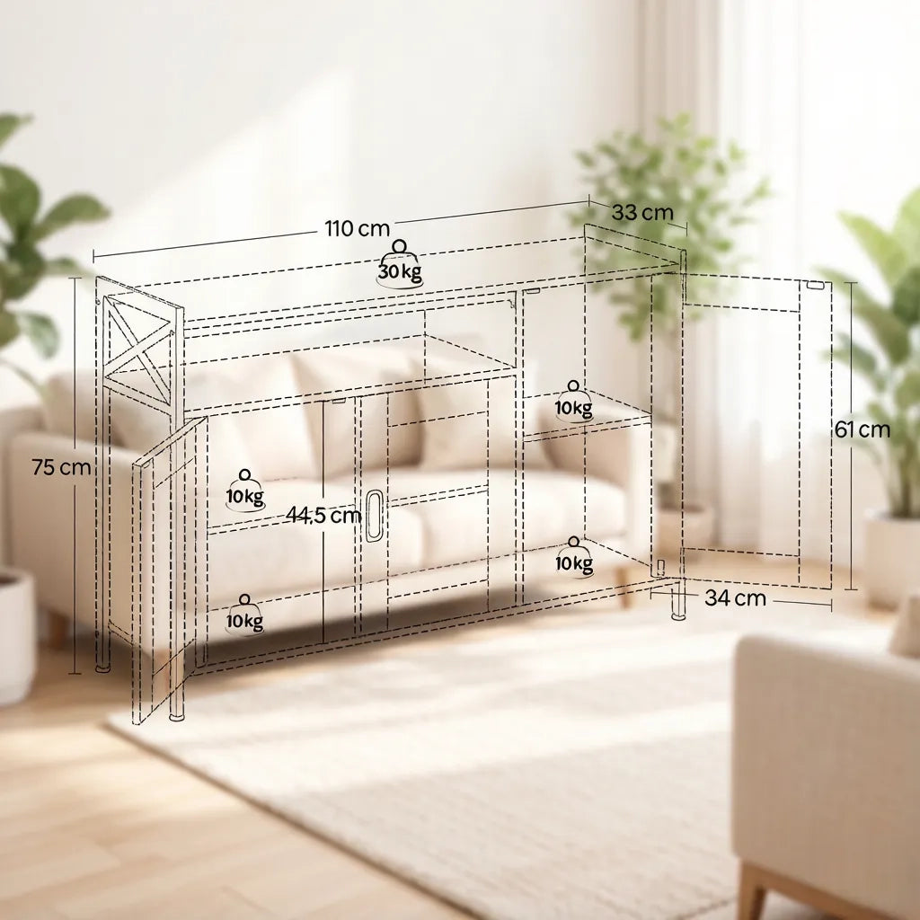 Mobile da cucina stile industriale, credenza con vano aperto, armadio portaoggetti per soggiorno (solo mobile da cucina)
