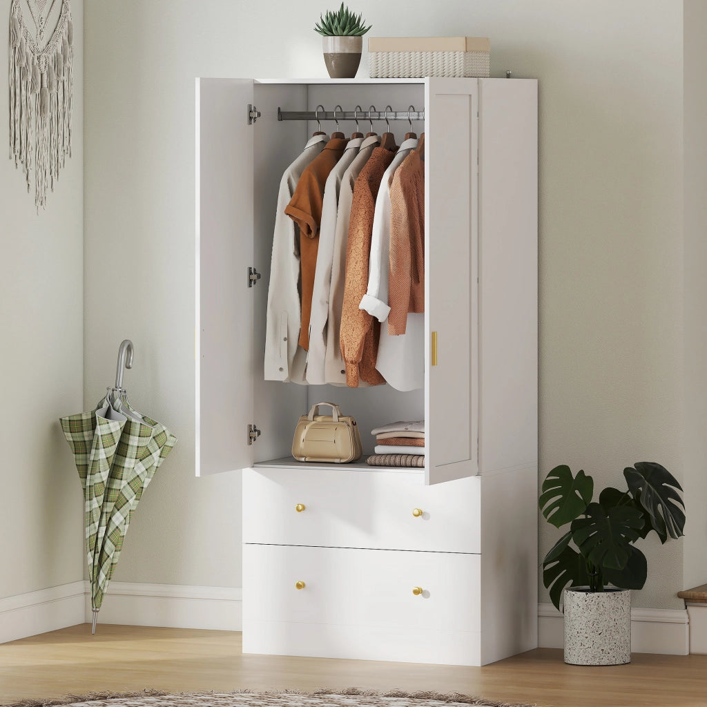 Armadio con specchio 2 ante 2 cassetti ¨C zephmum ¨C 80x50x180 cm bianco