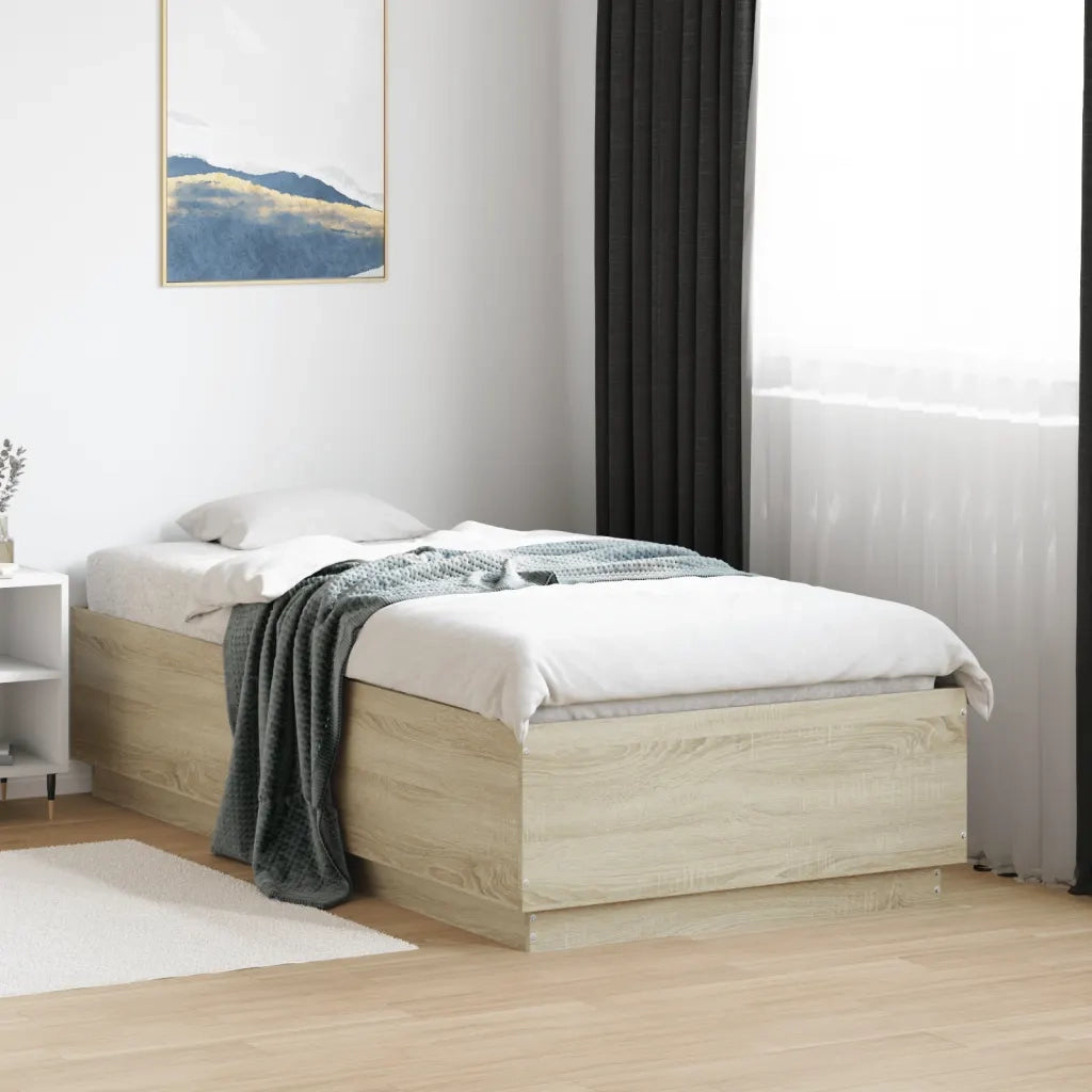 Giroletto Luci LED-Struttura Letto con LED Rovere Sonoma 90x190 cm in Legno Multistrato 385843