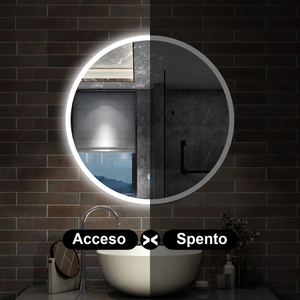 specchio 60 cm rotondo con luce led antiappannamento e touch