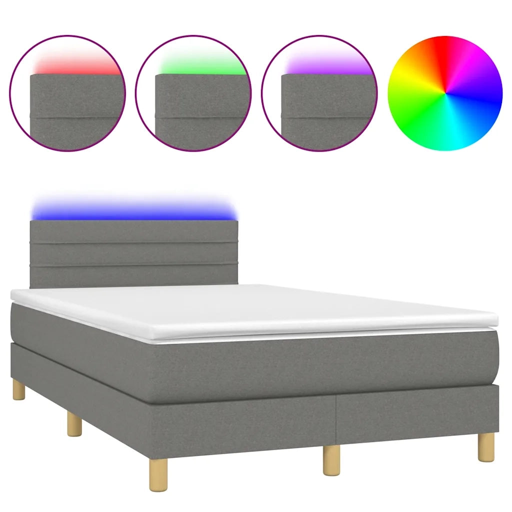 Letto a Molle Materasso e LED Grigio Scuro 120x190cm in Tessuto 3270096