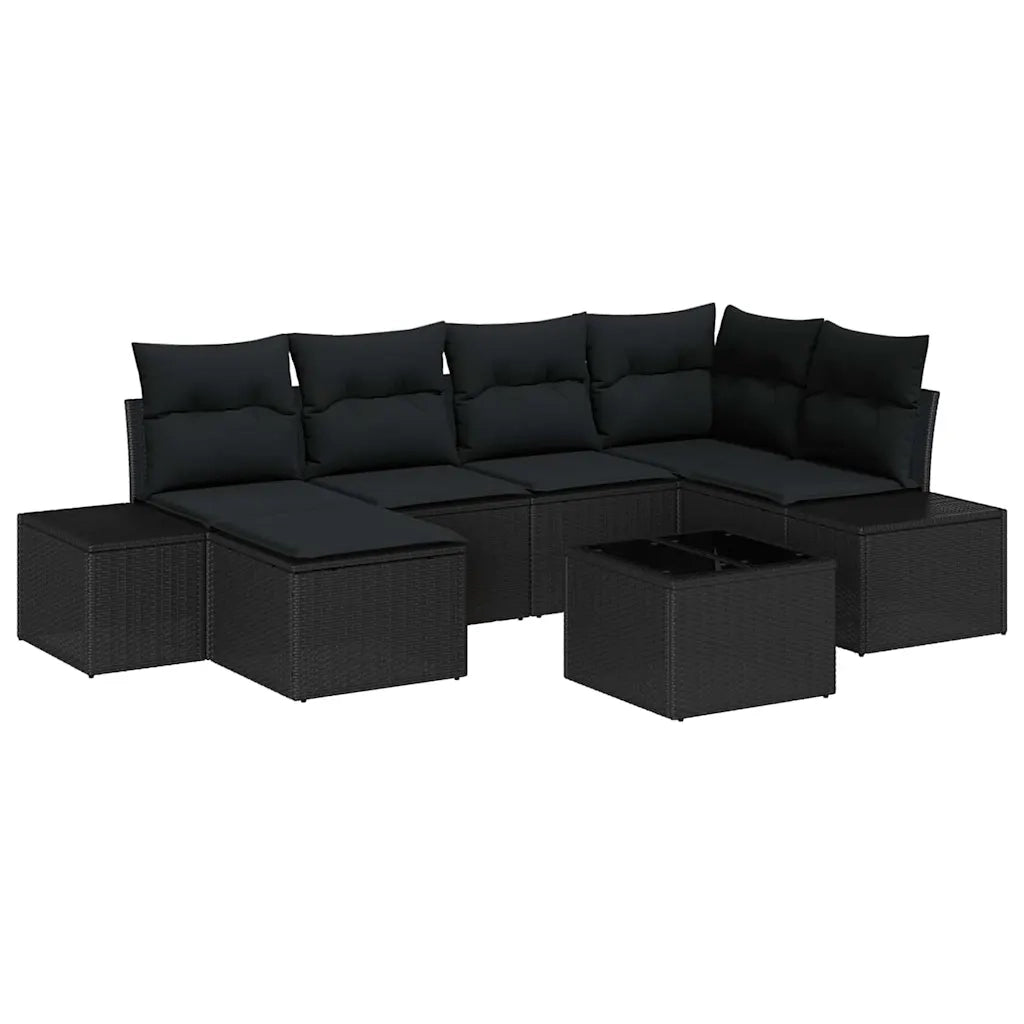 Set Divano da Giardino con cuscino 7 pcs Nero polyrattan