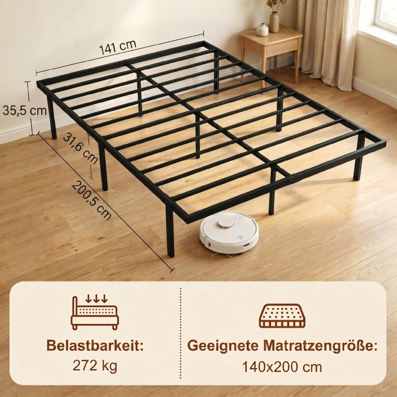 Letto matrimoniale 140x200 cm senza testiera in metallo nero con rete a doghe