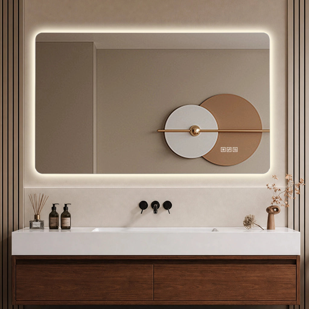 Specchio da bagno LED con retroilluminazione antiappannamento 3 tonalità dimmerabile memoria IP44 argento