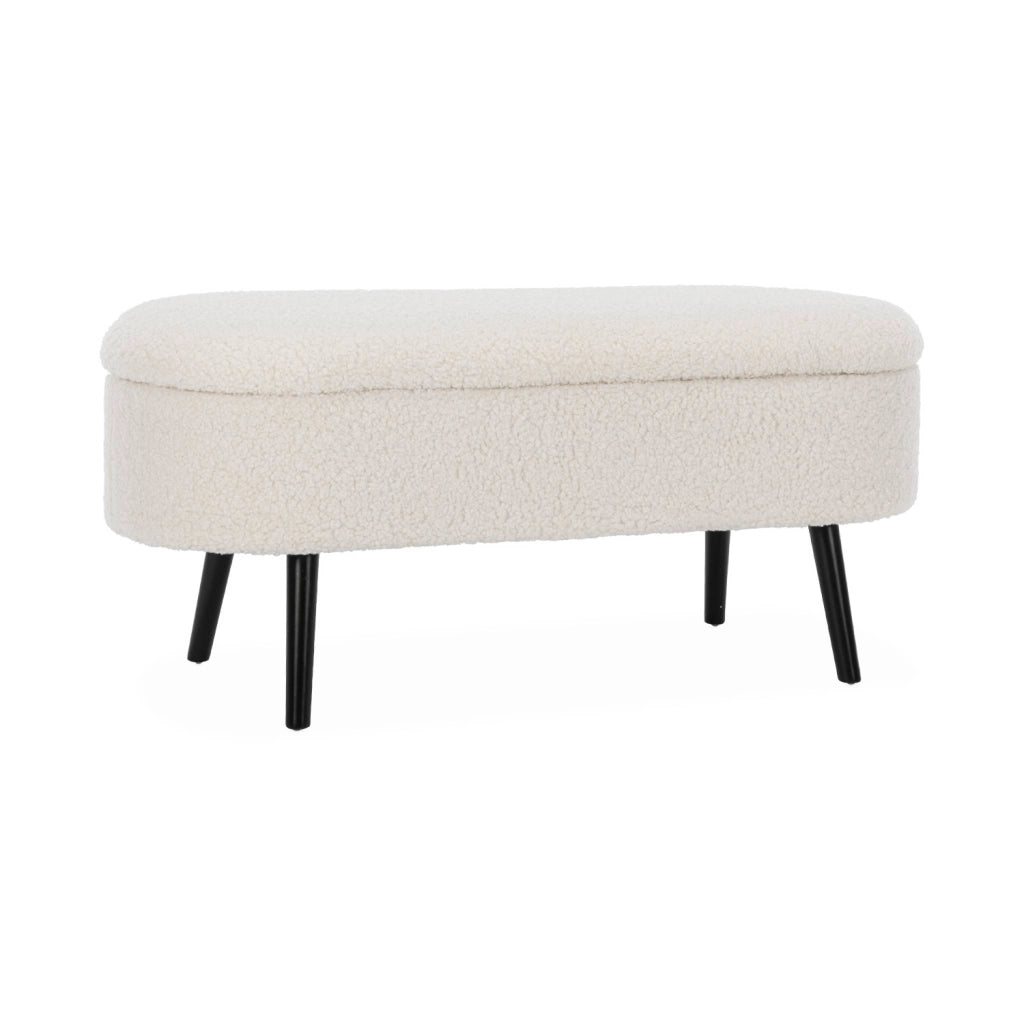 Cassapanca con rivestimento bouclé, ecrù