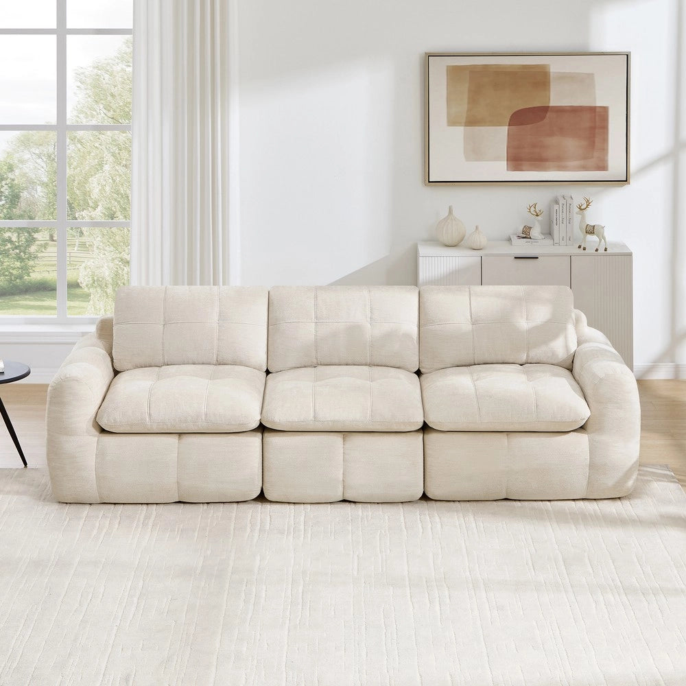 Divano 3 posti ¨C Minimal ¨C Beige tessuto chenille imbottito con cuscini