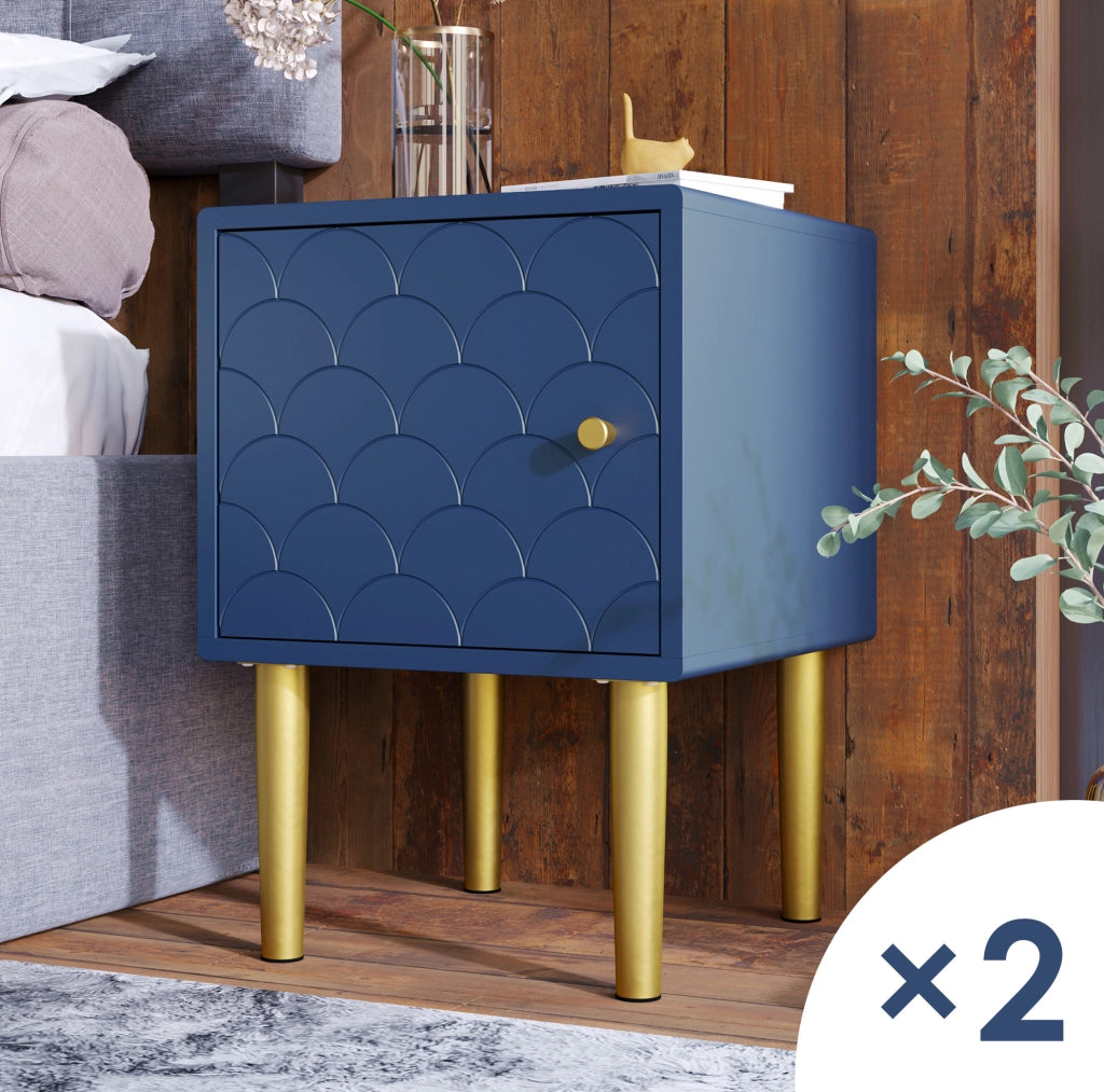 Set di 2 comodini 35 x 35 x 51 cm in truciolare e metallo blu navy