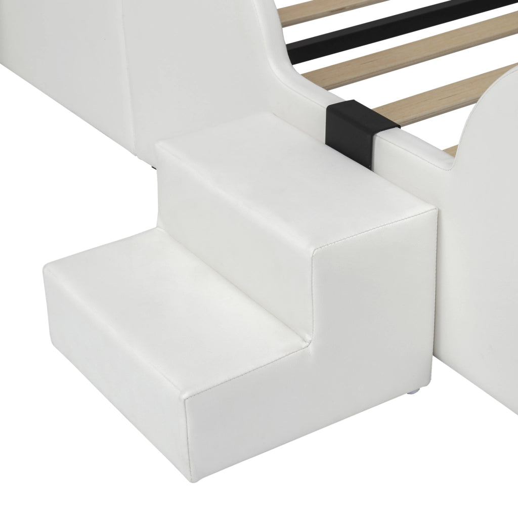 Letto imbottito per bambini 90x200 cm con scivolo e scala in PU bianco e rosa