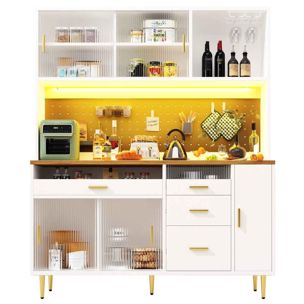 Armadio da cucina con illuminazione LED; MDF e vetro bianco