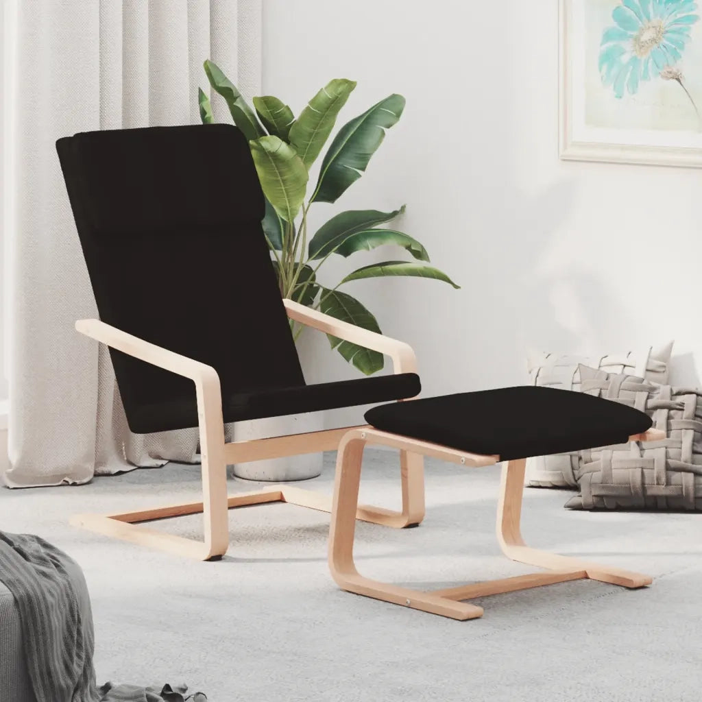 Divano Sedia-Poltrona Relax con Poggiapiedi Nera in Tessuto 376782