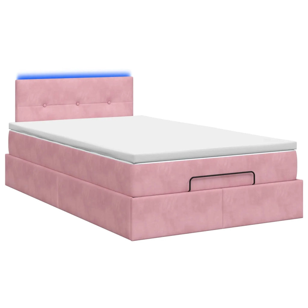 Letto Ottomano con Materasso e LED Rosa 120 x 190 cm Velluto 3457130