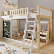 Letto a Soppalco per Bambini con Cassetti e Lavagnetta ¨C Xylo ¨C Pino e MDF, Bianco/Naturale, 90x200cm