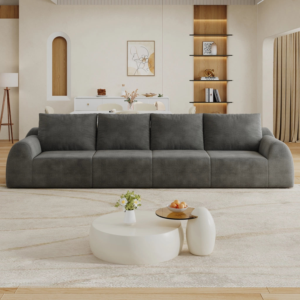 Divano dritto con schiuma elastica, senza attrezzi, in tessuto ciniglia grigio scuro 324×95×85 cm