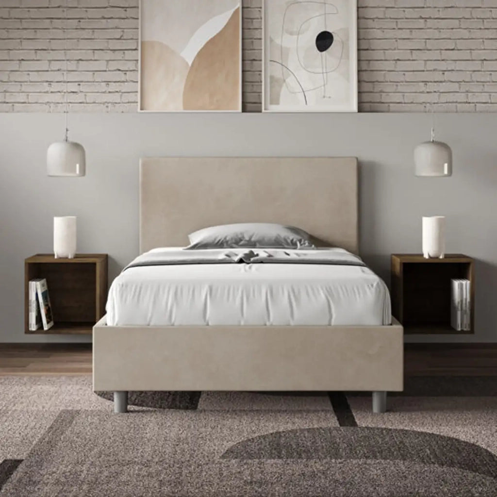 Letto una piazza e mezza senza rete imbottito 120x200 microfibra sabbia Adele