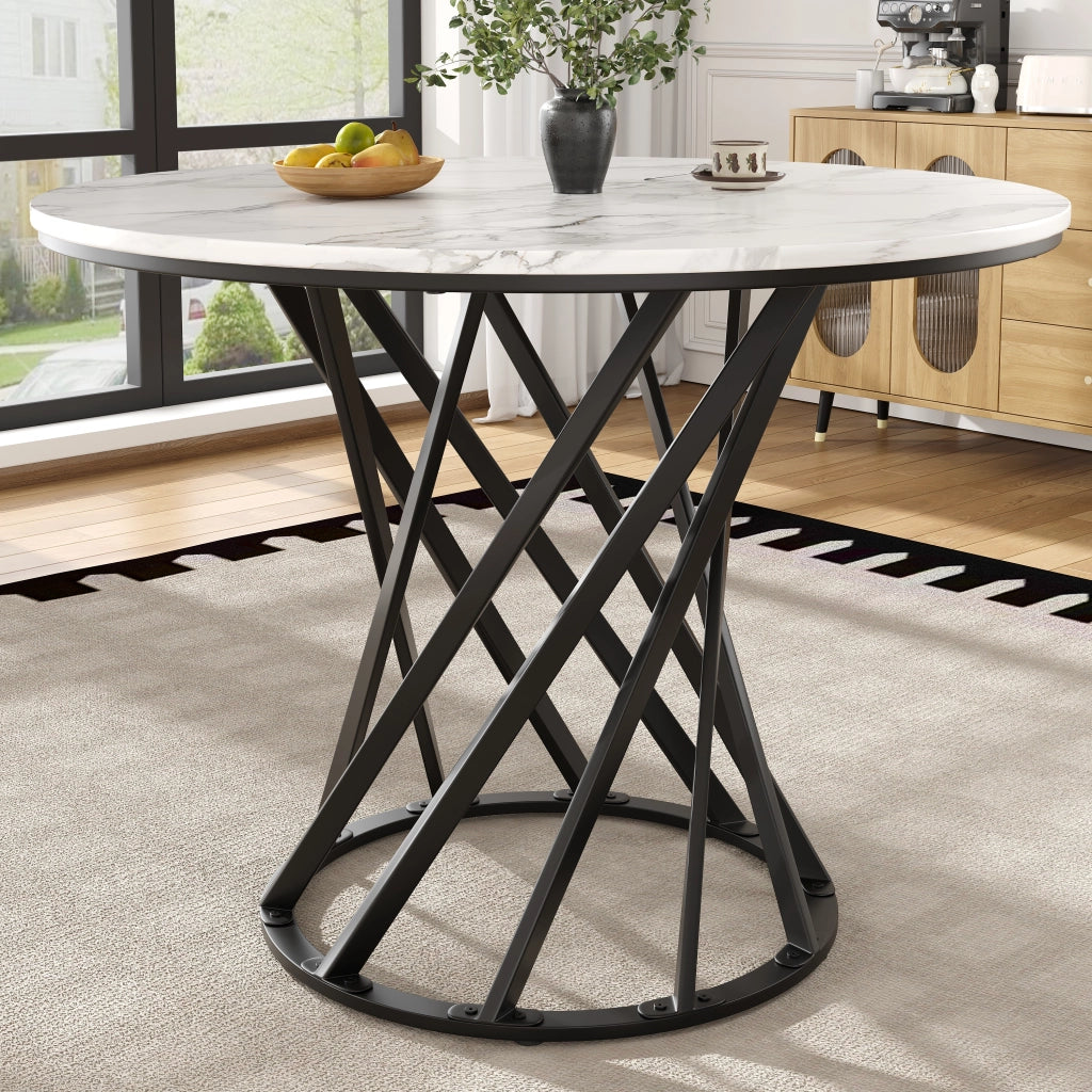 Tavolo da pranzo rotondo 80 cm in MDF bianco e metallo nero, stabile e versatile
