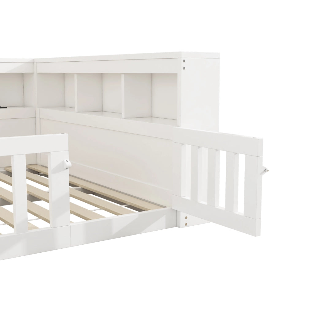 Letto divano 140×200 cm 2 posti con vani laterali; prese USB e barriera estraibile; senza materasso; bianco