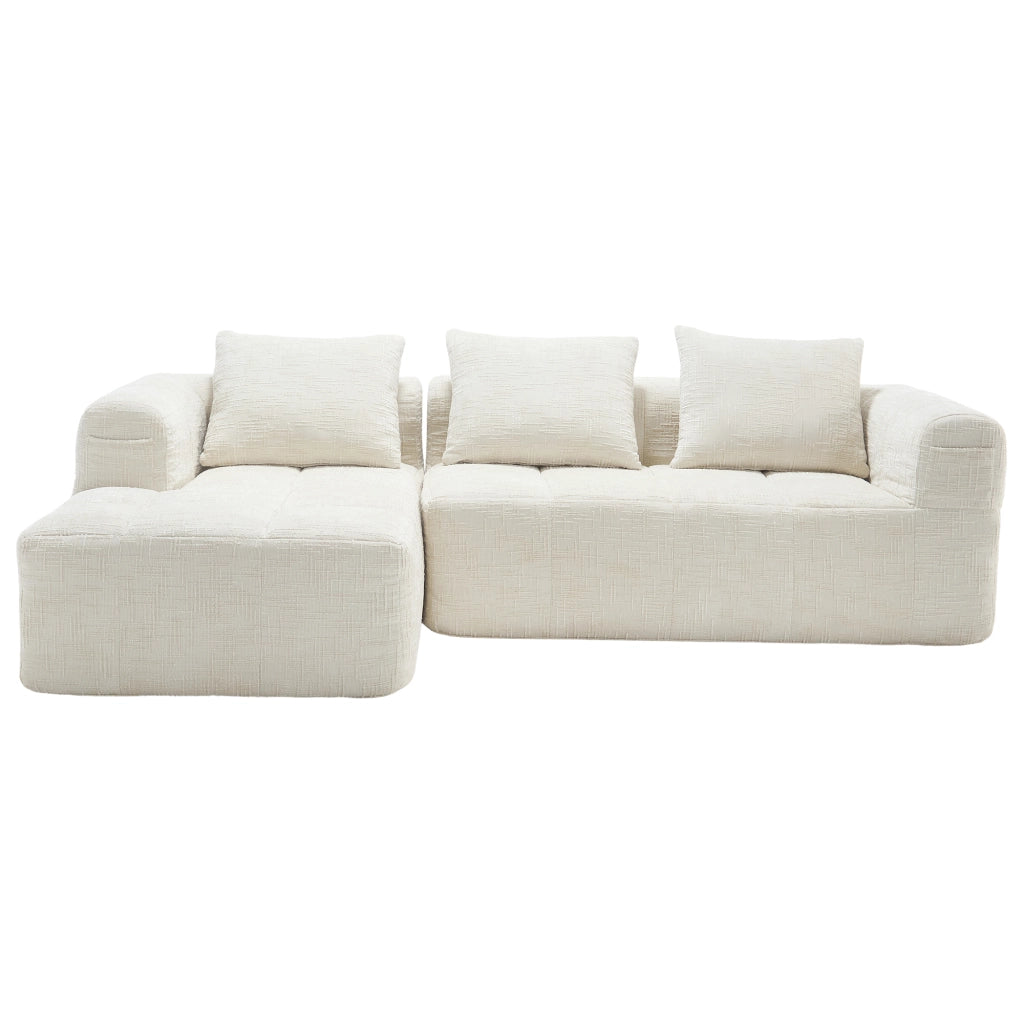 Divano componibile 3 posti 250x158 cm con chaise longue in ciniglia beige