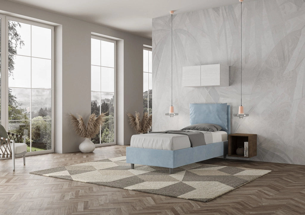 Letto Singolo 100x190 cm con Rete Antea Azzurro