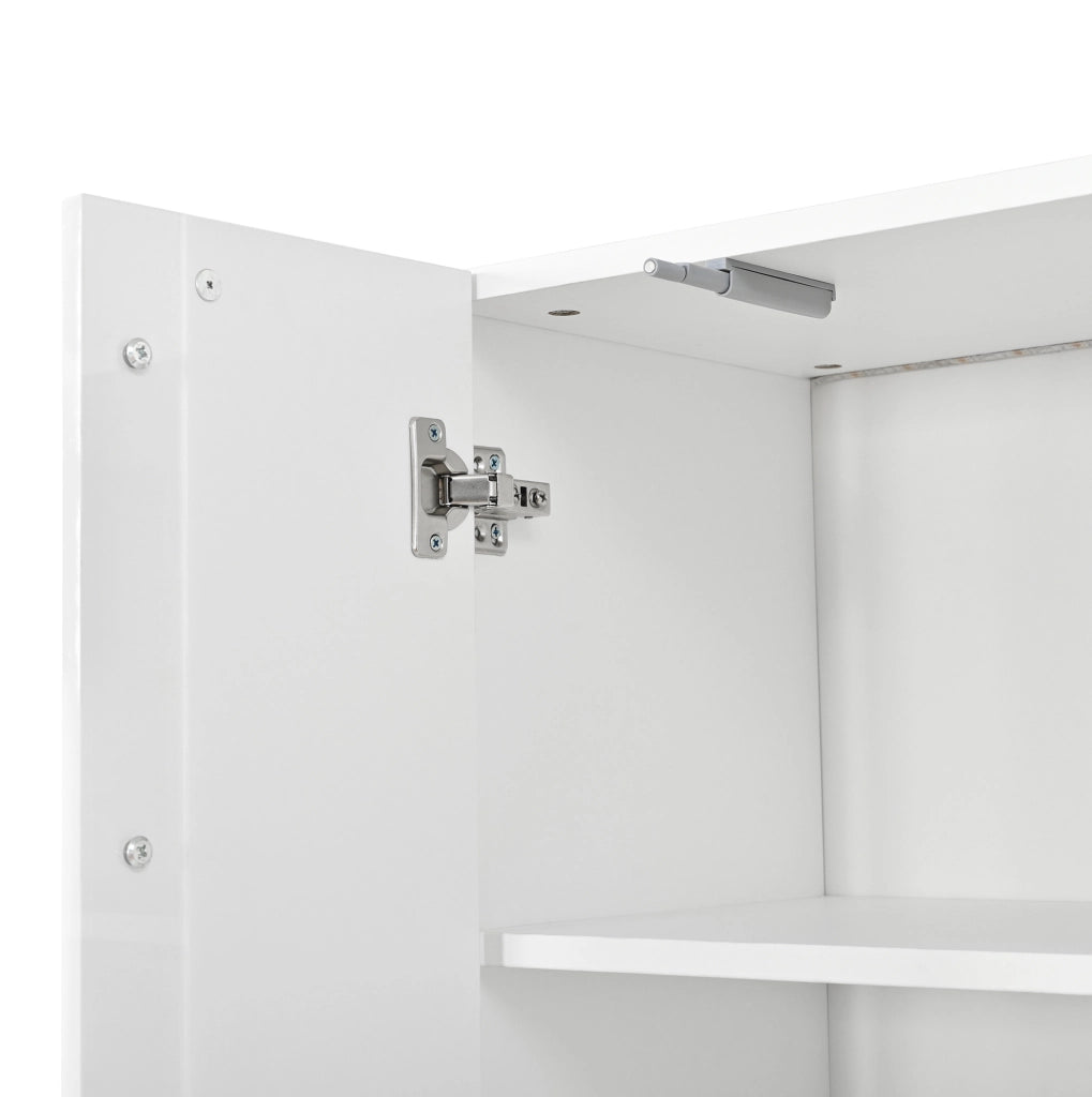 Armadio alto bianco a due sezioni con doppie ante, vetro acrilico centrale, luci LED controllabili via app, ripiano regolabile, 70x35x180 cm