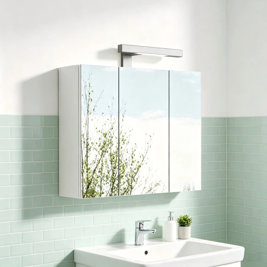 ARMADIETTO A SPECCHIO da Parete 60 cm 3 Ante LED Bianco