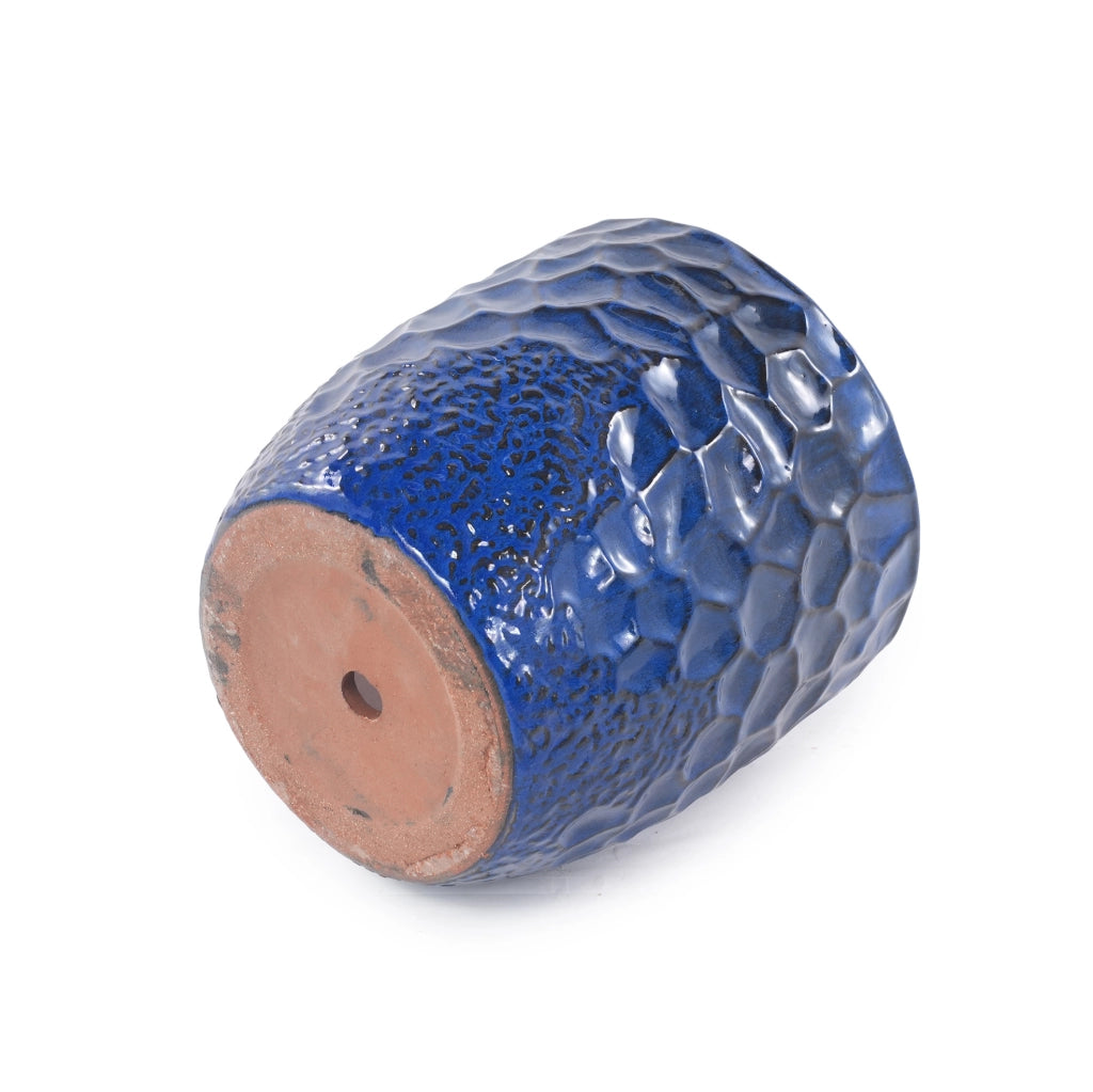 Vaso in Ceramica Smaltata Blu Scuro Ø22,5 cm con Motivo a Martellatura per Piante Grasse e Piante da Interno