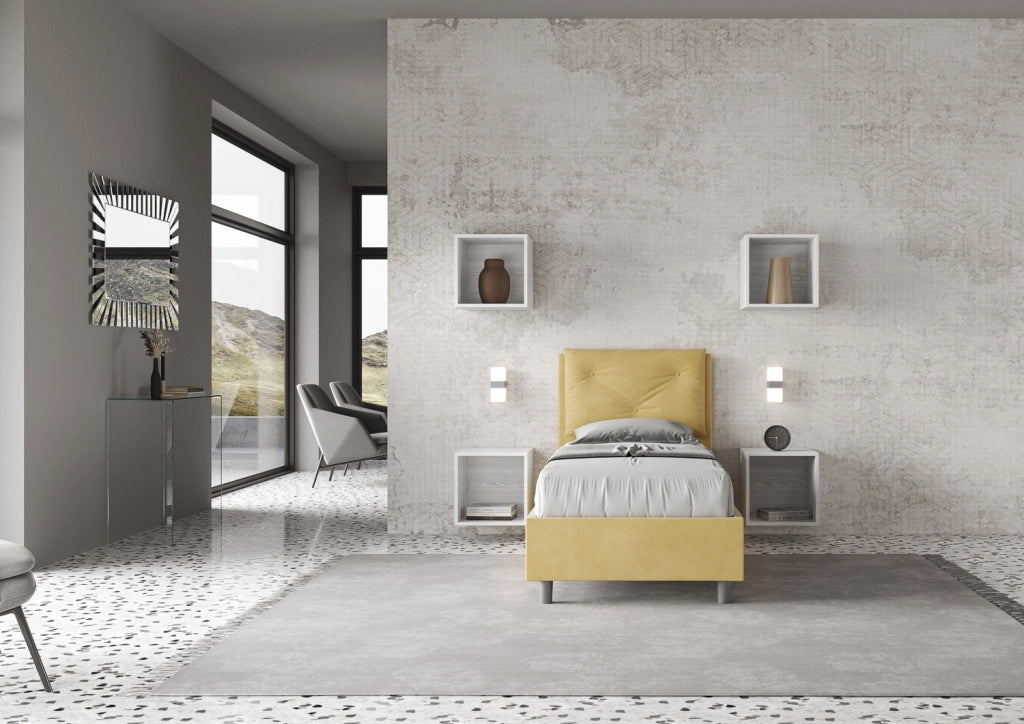 BS COM Letto singolo con rete imbottito 80x190 microfibra ocra