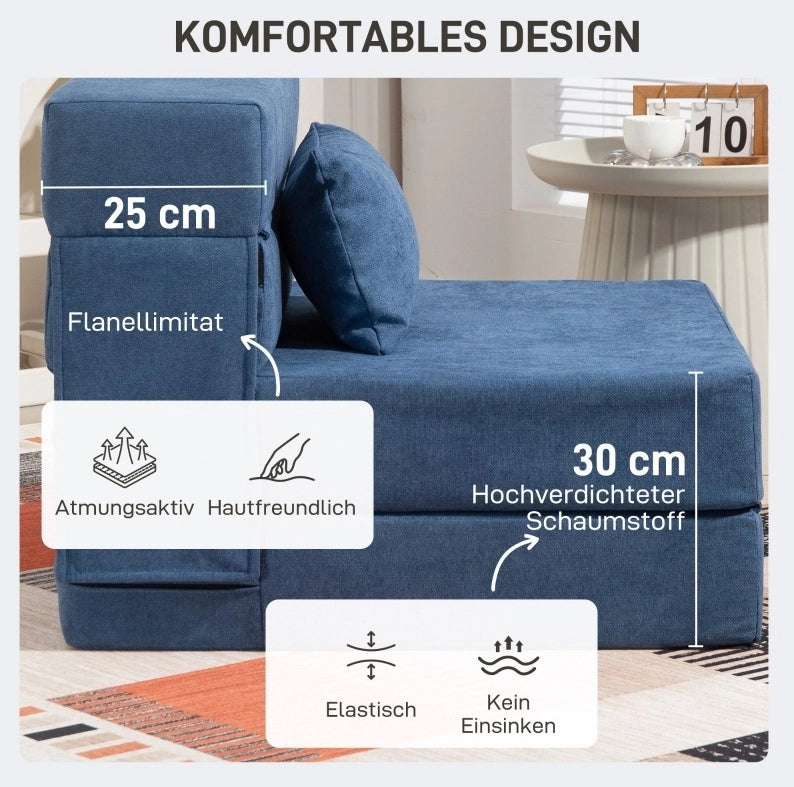 Poltrona letto pieghevole 3 in 1 blu scuro con cuscino