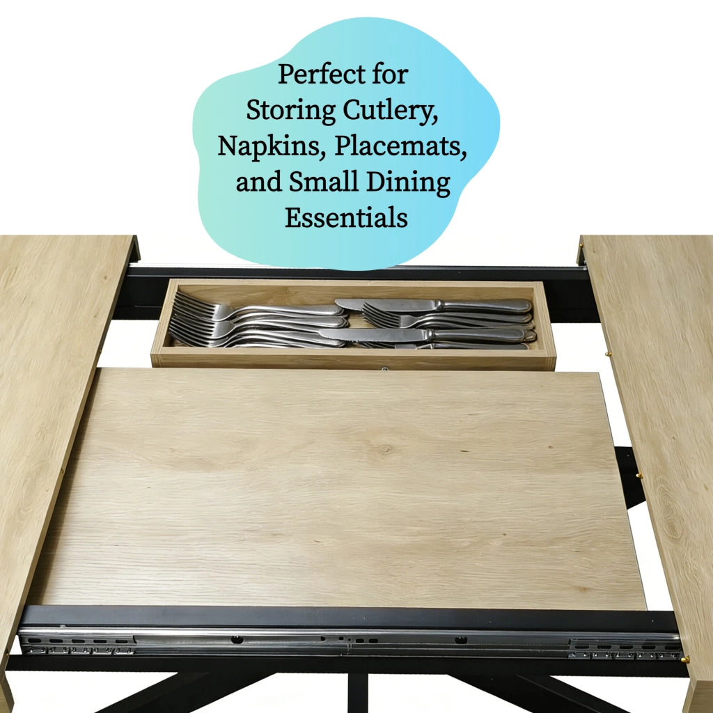 Tavolo allungabile da pranzo con vano contenitore piano in MDF naturale base in metallo nero 140-180 × 80 × 76 cm