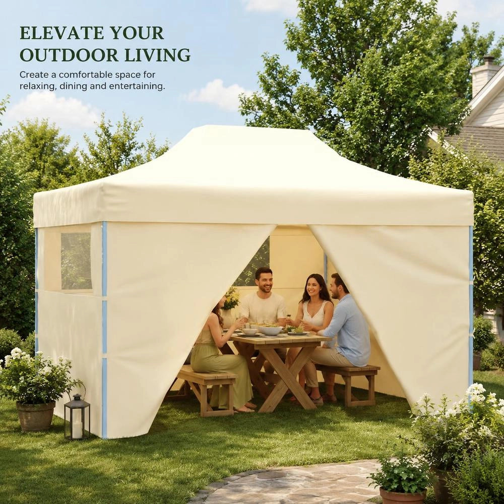 Pop-up Folding Tent With 4 Side Panels, 3 X 4.5 M, Cream White