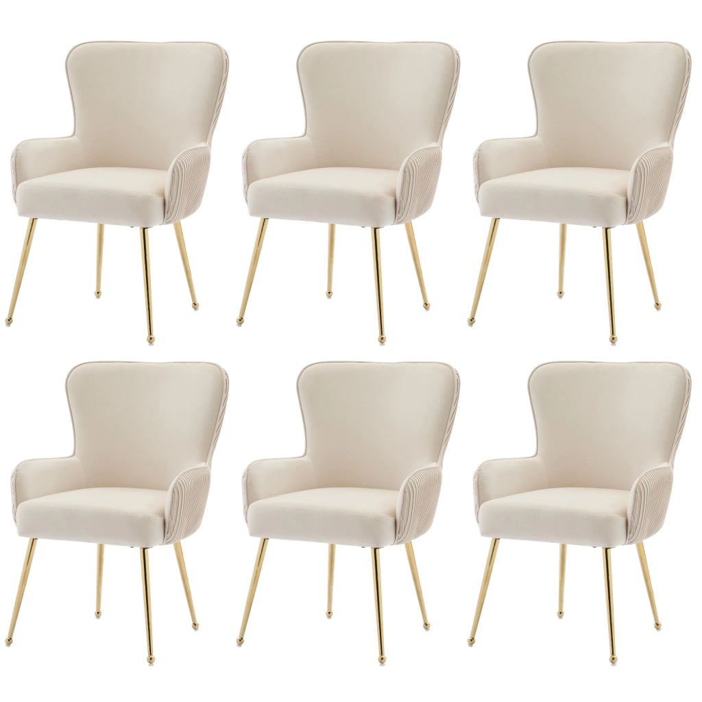 SEDIA in velluto Beige e Oro, Set da 6 pezzi